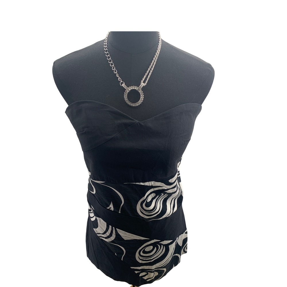 Y2K Rue21 Womens Strapless Sweetheart Mini Dress Black White Abstract Swirl S